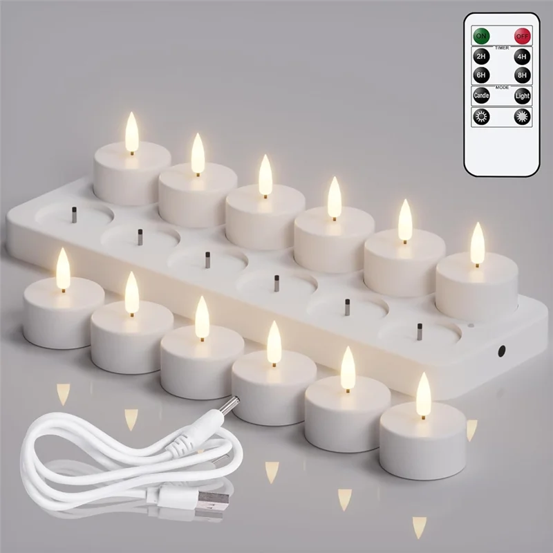 AS60 Flameless LED Tea Lights – Rechargeable Candles with Timer & Remote Control, Wedding & Christmas Table Centerpiece Decor Lights