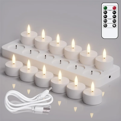 AS60 Flameless LED Tea Lights – Rechargeable Candles with Timer & Remote Control, Wedding & Christmas Table Centerpiece Decor Lights