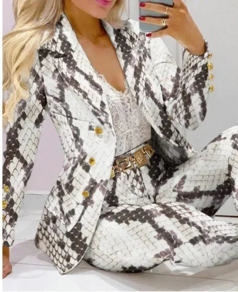 CM.YAYA Women’s Paisley Butterfly Blazer & Pants Set – Elegant 2-Piece Autumn Winter Street Style Outfit