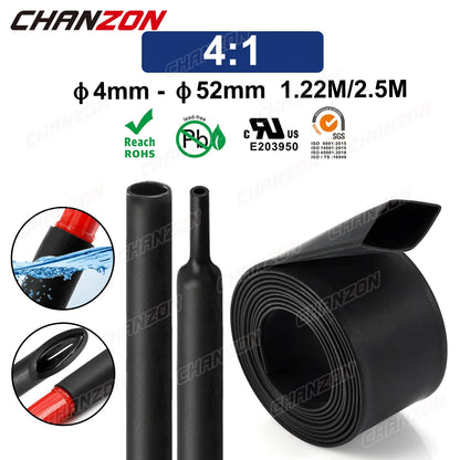 1.22M-2.5M Heat Shrink Tube with Glue – 4:1 Double Wall Adhesive Lined, Waterproof Marine Grade Shrinking Wrap for Wire
