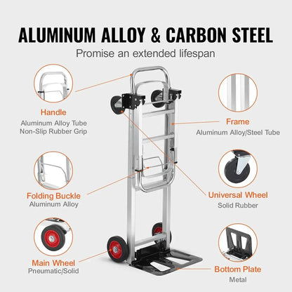 Aluminum Folding Hand Truck – 2-in-1 Heavy Duty Collapsible Cart with 400lbs Capacity