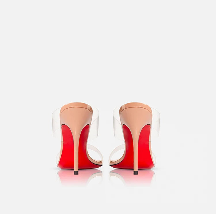 Red Sole Transparent High Heels — Summer PVC Open-Toe Handmade Women’s Sandals