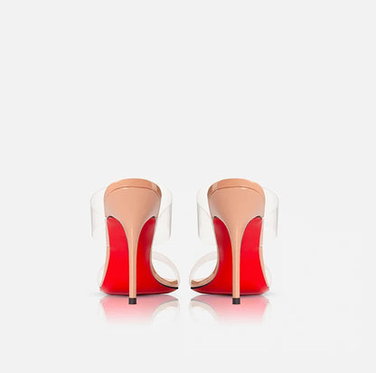 Red Sole Transparent High Heels — Summer PVC Open-Toe Handmade Women’s Sandals