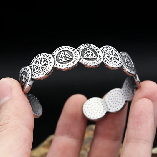 Vikings Valknut Bracelet – 316L Stainless Steel Nordic Compass Bangle, Amulet Jewelry for Men & Women