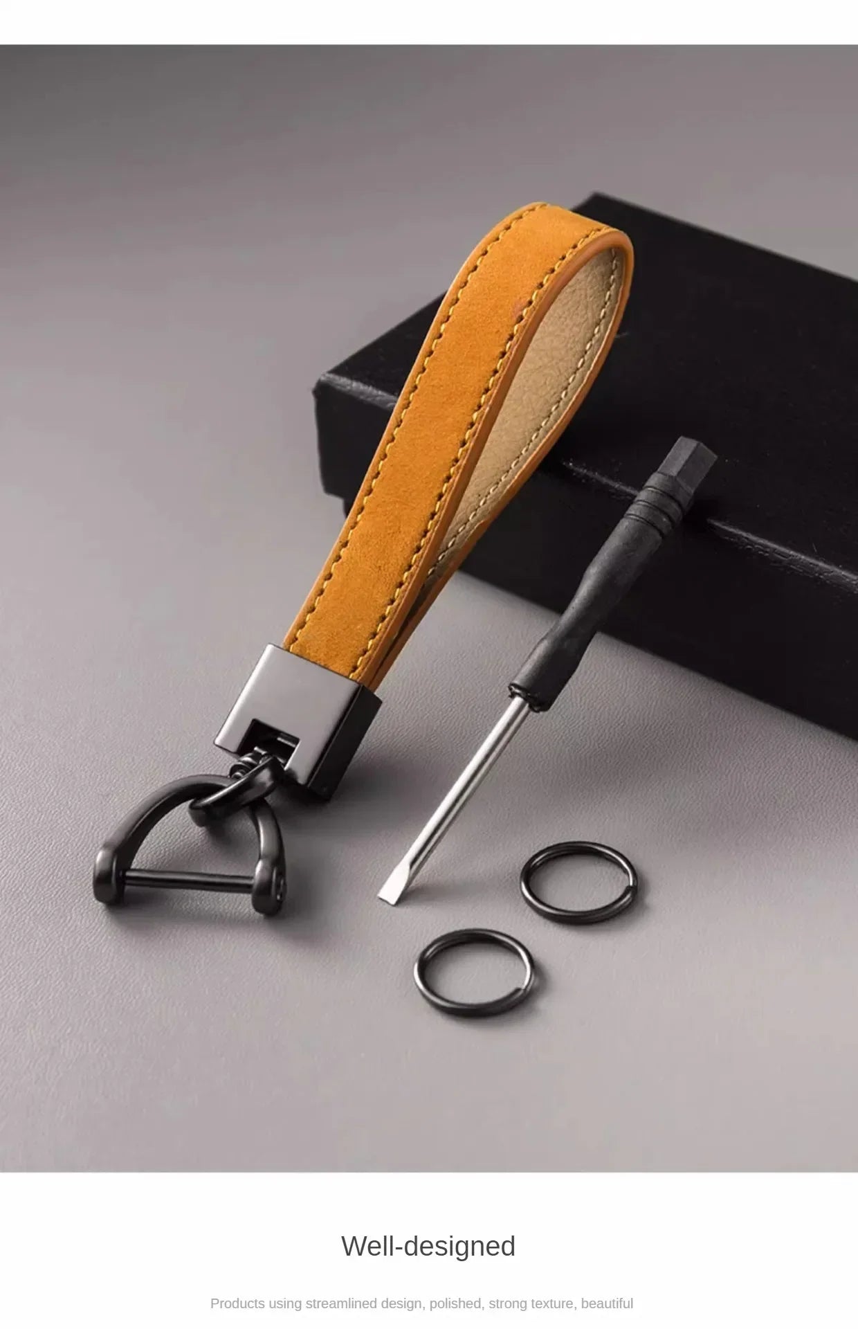 Luxury Genuine Leather Car Keychain – Pure Color Buckle Key Ring, Stylish Car Accessory Gift