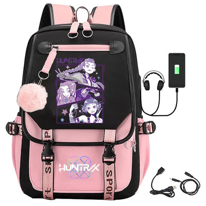 KPop Demon Hunters Print Backpack — Large Capacity School Bag for Rumi, Mira & Zoey Fans, Casual Canvas Travel & Bookbag