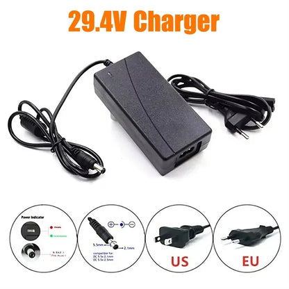 29.4V 100Ah 7S3P 18650 Lithium-Ion Battery Pack — Suitable for 24V–29.4V Motors with 2A Charger