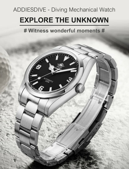 ADDIESDIVE Luxury Men’s Automatic Watch — BGW9 Luminous Bubble Mirror, Sapphire Glass, 100M Waterproof Steel Analog Timepiece
