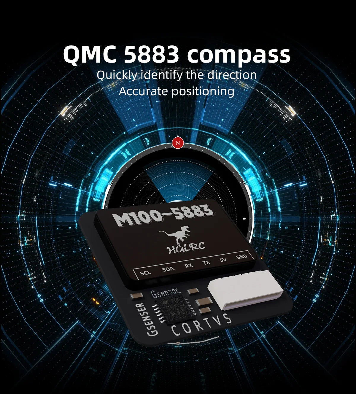 HGLRC M100-5883 M10 GPS Module with Compass – Ceramic Antenna & On-board LEDs, 21x21mm for RC Airplane FPV Long Range