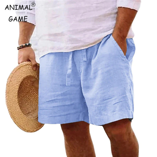 Men's Cotton Linen Gym Shorts – Lightweight Solid Color Beach & Jogging Pants