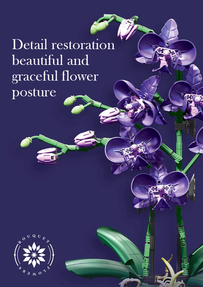 Orchid Cymbidium Building Blocks Set – DIY Potted Phalaenopsis Flower Simulation Toy for Valentine’s Gift