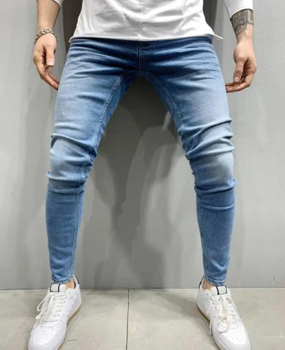 Men’s Retro Washed Stretch Denim Jeans – Slim Fit Zipper Casual Skinny Pencil Pants, Plus Size