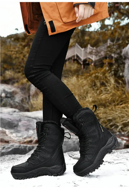 Men's Warm Plush Snow Boots - Lace Up Waterproof High Top, Anti-Slip Winter Boots for Casual & Work Wear