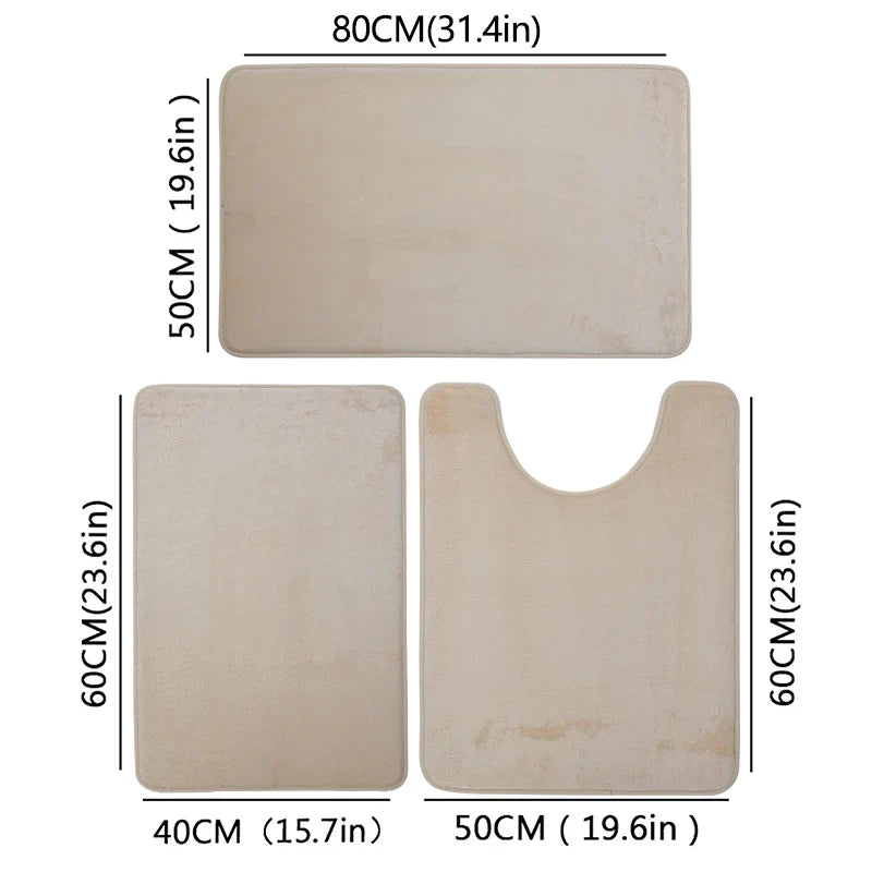 3 Piece Bathroom Mat Set – Non-Slip Toilet, Shower & Bath Floor Absorbent Rugs, Soft Comfortable Carpet for Laundry Room