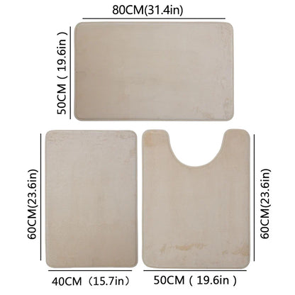 3 Piece Bathroom Mat Set – Non-Slip Toilet, Shower & Bath Floor Absorbent Rugs, Soft Comfortable Carpet for Laundry Room