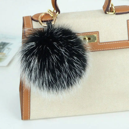 15cm Real Raccoon Fur Pompon Keychain – Cute Pendant for Bags, Hats, Clothes, and Accessories