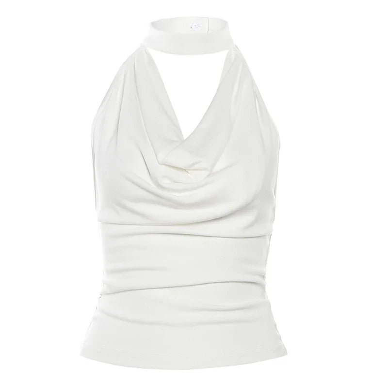 Women’s Solid Color Halter Vest – Casual, Sexy, All-Match Summer Top for Travel & High Street Style