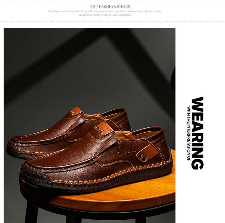 Handmade Leather Men’s Loafers – Casual Slip-On Flats, Comfortable Outdoor Walking Shoes