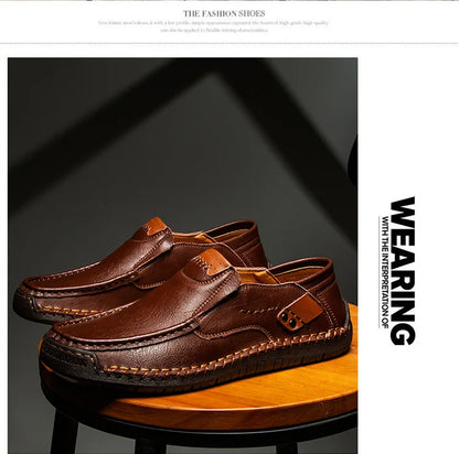 Handmade Leather Men’s Loafers – Casual Slip-On Flats, Comfortable Outdoor Walking Shoes