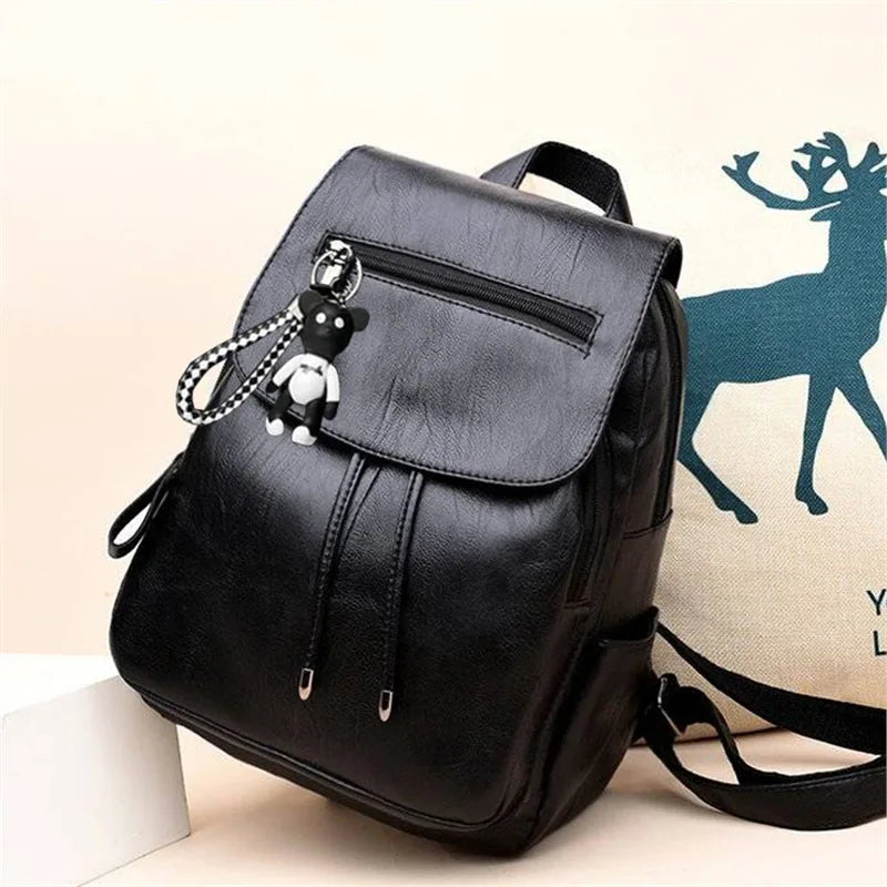 Versatile Soft Leather Women’s Bag – Dual Shoulder Korean Style Handheld & Waterproof Travel Backpack