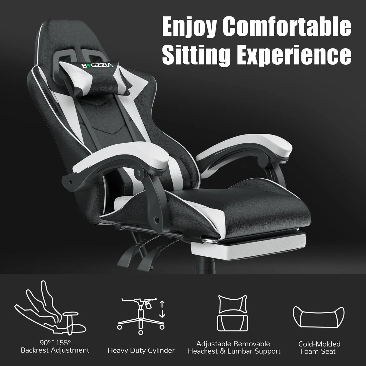 Gaming Chair with Footrest – Ergonomic Gamer Chair with Lumbar Cushion, Headrest, and Height Adjustable for Computer