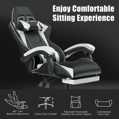 Gaming Chair with Footrest – Ergonomic Gamer Chair with Lumbar Cushion, Headrest, and Height Adjustable for Computer