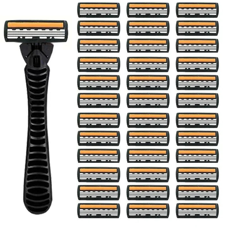 Premium 3-Layer Stainless Steel Safety Razor – Replaceable Blades for Smooth Shaving Men & Women