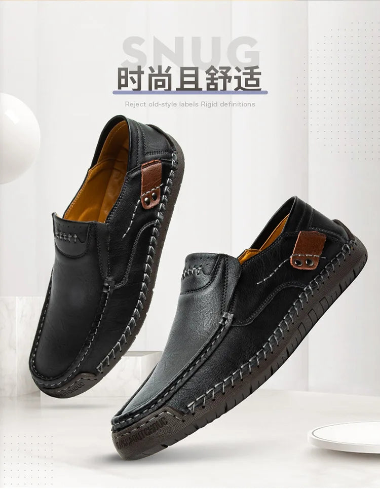 Handmade Leather Men’s Loafers – Casual Slip-On Flats, Comfortable Outdoor Walking Shoes