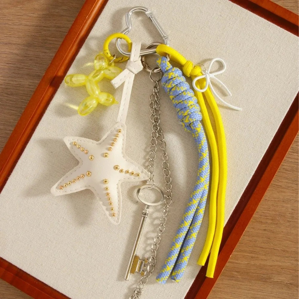 Funny Elegant Starfish Tassel Keychain – Alloy Leopard Print Leather Tulip Cartoon Frog Beaded Bag Pendant Charm for Party & Gifts