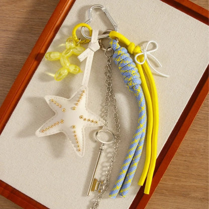Funny Elegant Starfish Tassel Keychain – Alloy Leopard Print Leather Tulip Cartoon Frog Beaded Bag Pendant Charm for Party & Gifts