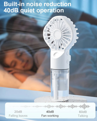 Portable Mini Humidifier Fan – USB Rechargeable Handheld Mist Fan with Water Spray, Personal Cooling Fan