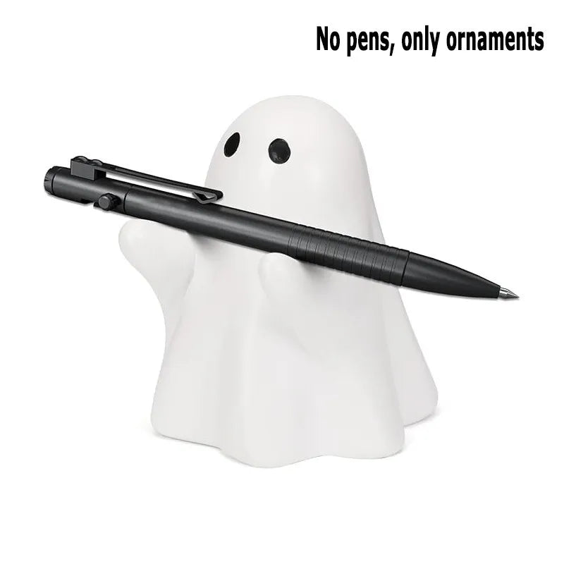 Cute Halloween Ghost Pen Holder – Little Ghost Statue Pencil Stand, Home & Office Desktop Decoration