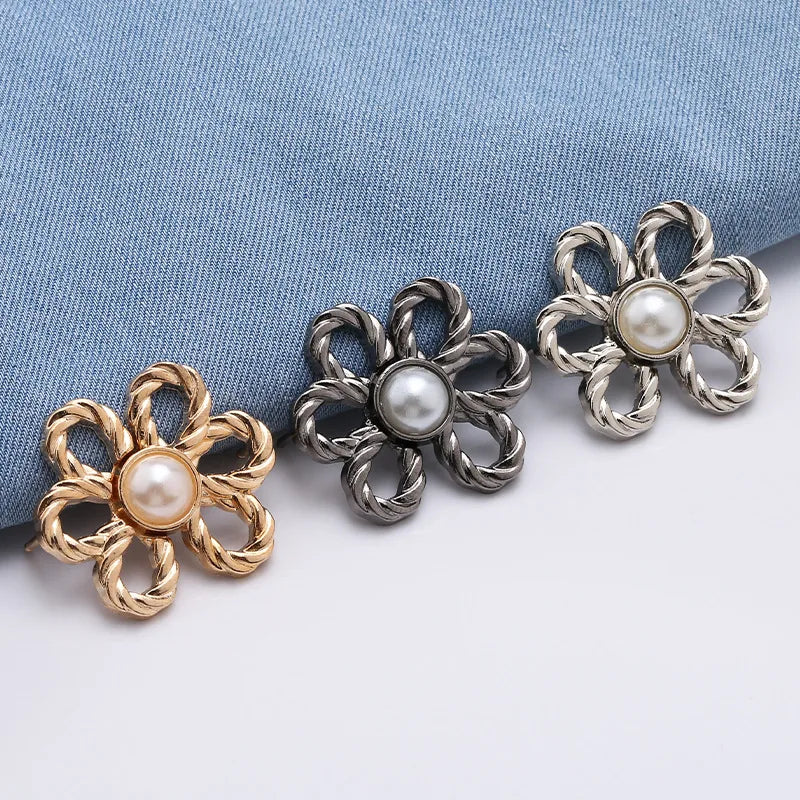 2-Pair Adjustable Waist Buckle Set - Metal Flower Pants & Skirt Waist Tightener Clips for Size Adjustment