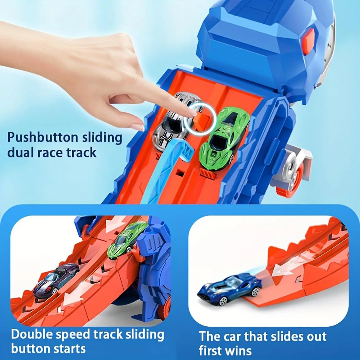 Dinosaur Transporter Truck Toy – Foldable Track with Alloy Car and Transforming Dinosaur | Gift for Toddler Boys