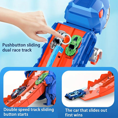 Dinosaur Transporter Truck Toy – Foldable Track with Alloy Car and Transforming Dinosaur | Gift for Toddler Boys