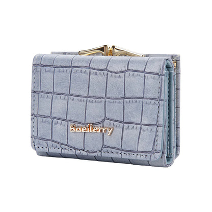 Baellerry Short Women’s Wallet — Crocodile Pattern Coin & Card Holder with Photo Slots, Hasp Purse for Girls