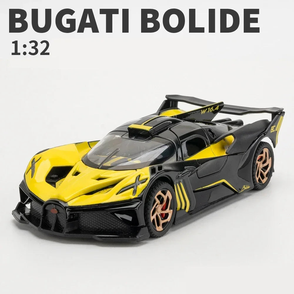1/32 Bugatti Bolide Alloy Sports Car Model — Diecast Metal Vehicle with Sound & Light, Pull-Back Toy for Boys
