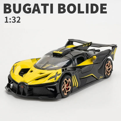 1/32 Bugatti Bolide Alloy Sports Car Model — Diecast Metal Vehicle with Sound & Light, Pull-Back Toy for Boys