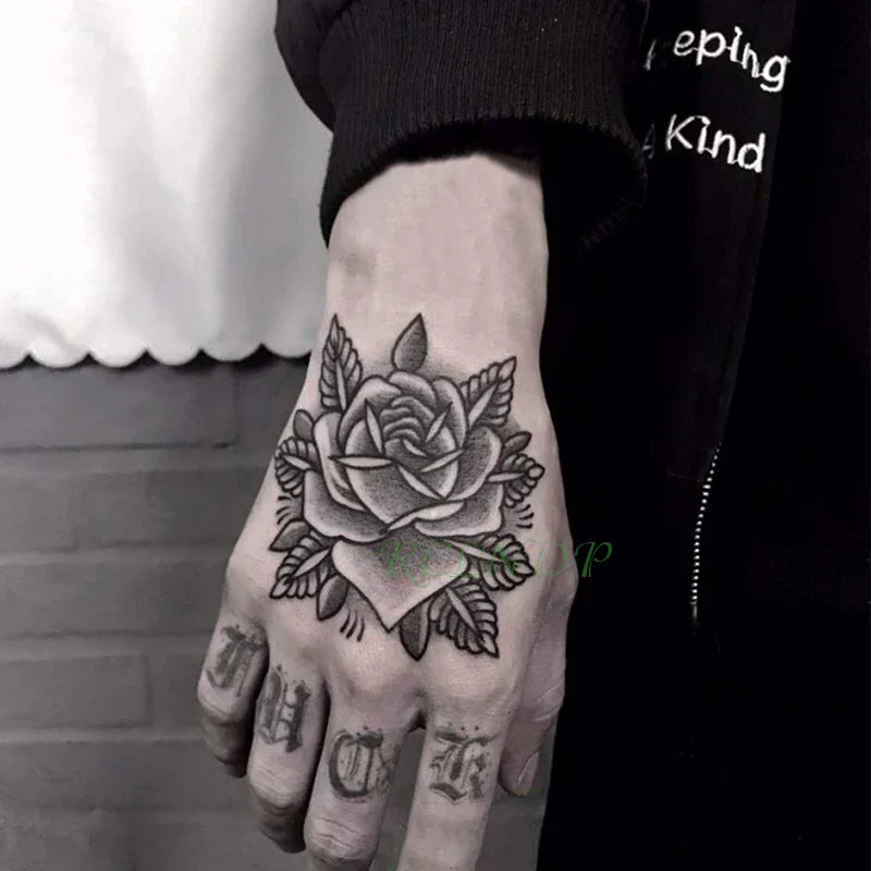 Waterproof Temporary Rose Flower Tattoo Stickers – Fake Flash Body Art for Men & Women Hands and Body