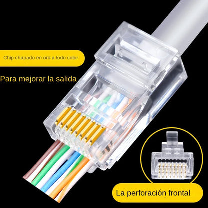 100PCS RJ45 CAT6 CAT5e Pass Through Connectors - Gold Plated 8P8C Ethernet Network Crimp Plugs