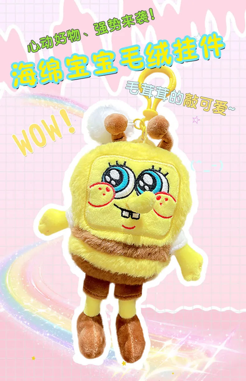 Potdemiel Anime Pink SpongeBob & Patrick Star Kawaii Plush Keychain — Cosplay Stuffed Keyring Gift for Kids
