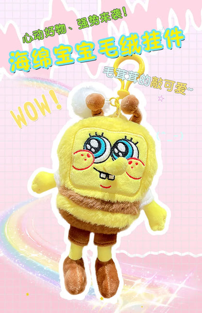Potdemiel Anime Pink SpongeBob & Patrick Star Kawaii Plush Keychain — Cosplay Stuffed Keyring Gift for Kids