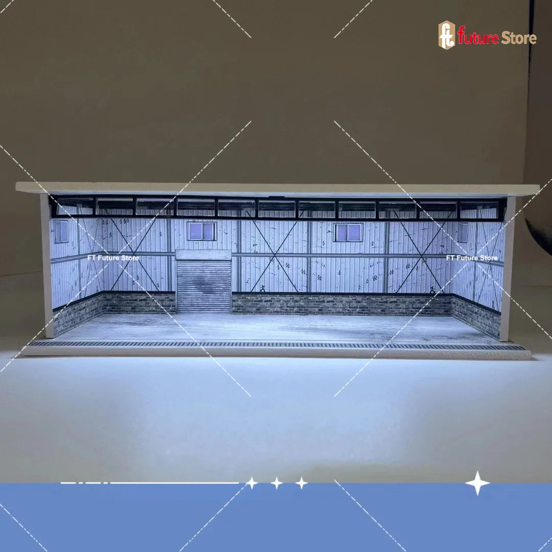 1:64 Scale Garage Scene Model with Lights – Assembled Parking Lot Diorama for Miniature Car Display