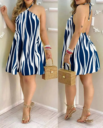 Floral Print Halter Neck Boho Dress – Backless Summer Spring Women’s Fashion Casual Elegant Sundress Clothing