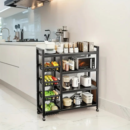 Heavy-Duty 4-Tier Metal Mesh Basket Rack — Rolling Storage Organizer with Locking Wheels for Kitchen & Restaurant Vegetables