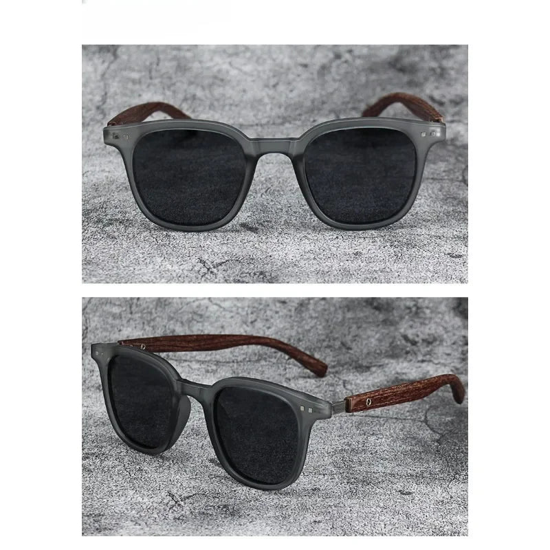 Retro Wood Grain Polarized Sunglasses for Men & Women – UV Protection Eyewear for Cycling, Outdoor & Street Photography