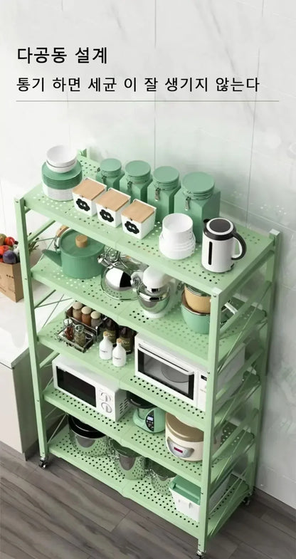 Foldable Kitchen Storage Rack – Large Multi-Layer Metal Shelf with Movable Iron Frame for Multifunctional Use