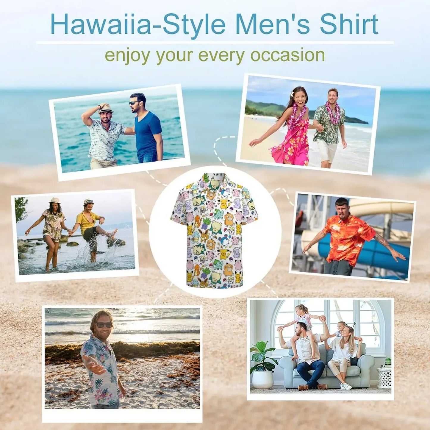 Summer Men's Short Sleeve Shirt – Cute Animal Print, Open Button Lapel, Comfortable Casual Top