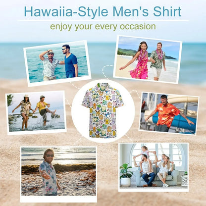 Summer Men's Short Sleeve Shirt – Cute Animal Print, Open Button Lapel, Comfortable Casual Top