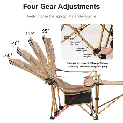 BRS 2-in-1 Reclining Camping Chair – Lightweight Folding Lounge Chair with Adjustable Backrest & Footrest for Beach, Camping & Outdoor Relaxation